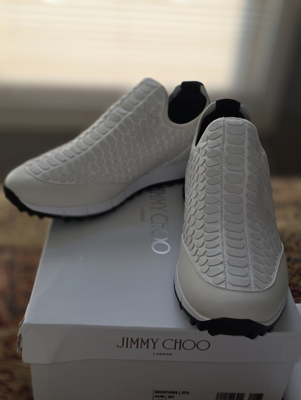 Jimmy Choo Womens White Slip-On Sneakers with Scaled Texture